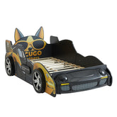 Cool Cartoon Car Bed - Black and Yellow Kids' Racing Bed with Stylish Dog Design