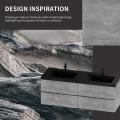 60" Floating Vanity with Sink, Wall-Mounted Storage Cabinet, Double Black Quartz Sand Basins Four Soft-Close Drawers Fully Assembled, EDI-Series, Cement Grey 24V12-60GR-W1920P385533
