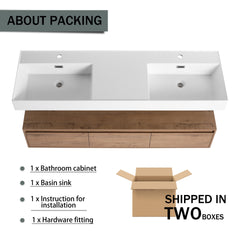 60 inch Wall-Mounted Bathroom Vanity with Double Resin Sink,Soft Close Drawer,Float Mounting Design
