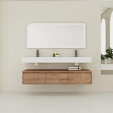 60 inch Wall-Mounted Bathroom Vanity with Double Resin Sink,Soft Close Drawer,Float Mounting Design
