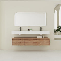 60 inch Wall-Mounted Bathroom Vanity with Double Resin Sink,Soft Close Drawer,Float Mounting Design