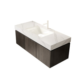 MURI 48" Bathroom Vanity&Sink, Floating Plywood Storage Cabinet with Drawer&Doors, Carrara White Sintered Stone Top&Ceramic Basin with 1 Pre-drilled Faucet Hole, Pre-assembled, Espresso Woodgrain