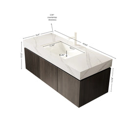 MURI 48" Bathroom Vanity&Sink, Floating Plywood Storage Cabinet with Drawer&Doors, Carrara White Sintered Stone Top&Ceramic Basin with 1 Pre-drilled Faucet Hole, Pre-assembled, Espresso Woodgrain