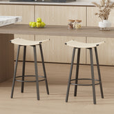 Counter Height Bar Stools Backless Handwoven Kitchen Dining Chairs with Round Footrest Set of 2 PVC Weaving Pub Stool for Indoor & Outdoor (Black & Creamy White)