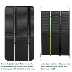3 Panel Room Divider 6Ft Wood Folding Privacy Screen Black Room Separator Free Standing Wall Dividers (Black)