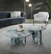 Blue Gray natural marble coffee table set, small table, living room table, natural stone, genuine marble, real marble