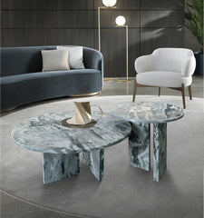 Blue Gray natural marble coffee table set, small table, living room table, natural stone, genuine marble, real marble