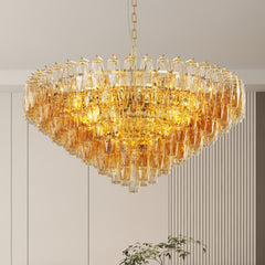 37" Extra Large Chandelier, 14-Light Gold Modern Round Chandelier for Living Room, Tiered Smoke Blown Glass Brass Chandeliers, Hanging Light Fixture for Bedroom, Dining Room, Foyer, Entryway