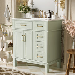 30" Bathroom Vanity with Ceramic Sink, Modern Storage Cabinet with Soft-Close Doors, Deep Drawer & Standard Drawer, Stylish Bath Vanity for Small Bathrooms