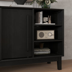 47.3" Sideboard Buffet Cabinet with Storage, Farmhouse Fluted Sideboard with 2 Doors & Solid Wood Feet, TV Media Console, Storage Cabinet for Kitchen Dining Living Room Entryway Hallway, Black
