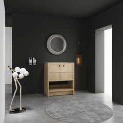 30" Freestanding Bathroom Vanity, 2-Soft Closing Door, Oak, Plywood (Excluding Sink)