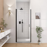 30" W x 72" H Semi-Frameless Circular Pivot Shower Door in Matte Black With 1/4" (6mm) Thick SGCC Tempered Glass