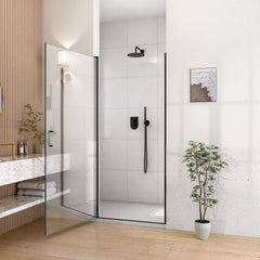 30" W x 72" H Semi-Frameless Circular Pivot Shower Door in Matte Black With 1/4" (6mm) Thick SGCC Tempered Glass