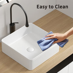 Vessel Sink Rectangle Bathroom Sink Rectangular White Vessel Sink 15" x 15" Porcelain Ceramic Vessel Vanity Sink Art Basin