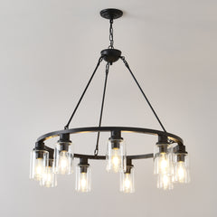 9-Light Black Wagon Wheel Chandelier With Light (No Bulbs) For Living Room Dining Room Kitchen--E26