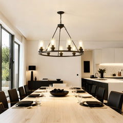 9-Light Black Wagon Wheel Chandelier With Light (No Bulbs) For Living Room Dining Room Kitchen--E26