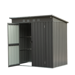 Backyard Storage Shed with Sloping Roof Galvanized Steel Frame Outdoor Garden Shed Metal Utility Tool Storage Room with Latches and Lockable Door for Balcony (5x3ft, Dark Gray)