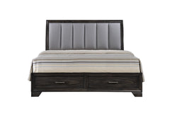 1pc King Storage Platform Bed Upholstered Ultra-plush Headboard Two Footboard Storage Drawers Solid Wood