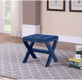 Velvet Upholstered Accent Bench with Nailhead Trim, Tufted Seat Bench for Entryway Living Room, Blue