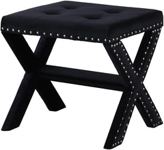 Velvet Upholstered Accent Bench with Nailhead Trim, Tufted Seat Bench for Entryway Living Room, Black