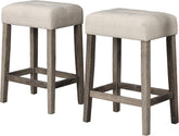Transitional 24" Wood Counter Stool Set of 2, Backless Counter Seating with Upholstered Linen Fabric Cushion, Kitchen/Dining Room Furniture, Antique Oak