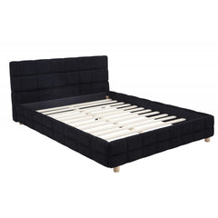 Modern Bedroom Queen Size Platform Bed, Soft Fleece Fabric Upholstered Low Profile Bed Frame, Black