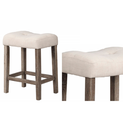 Counter Height Dining Stool Set of 2, Transitional Style Stool with Footrest Tufted Seat Kitchen Bar Stool, Oak
