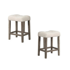 Counter Height Dining Stool Set of 2, Transitional Style Stool with Footrest Tufted Seat Kitchen Bar Stool, Oak