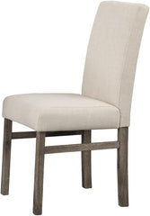 Transitional Dining Chair Set of 2, Beige Linen Upholstered Side Chair for Home Kitchen and Dining Room, Oak