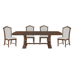 Formal Traditional Dining Set 5pc Table with Extension Leaf and 4 Side Chairs Cherry Finish Fabric Upholstery Nailhead Trim Wooden Furniture