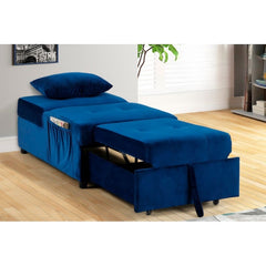 Velvet Adjustable Sleeper Lounge Chaise, Convertible Living Room Lounger Chaise in Navy Blue