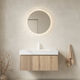 MURI 36" Bathroom Vanity&Sink, Floating Plywood Storage Cabinet with Drawer&Door, Carrara White Sintered Stone Top&Ceramic Basin with 1 Pre-drilled Faucet Hole, Pre-assembled, White Oak Woodgrain
