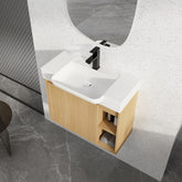 28'' Wall-Mounted Bathroom Vanity with White Ceramic Sink & Soft-Close Door, KD-Packing, Light Oak