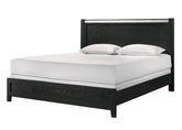 1pc Black King Size Panel Bed Contemporary Style Faux Marble Accents Bedroom Furniture