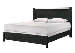 1pc Black King Size Panel Bed Contemporary Style Faux Marble Accents Bedroom Furniture