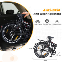 24" Folding City Bike Steel Frame 7 Speed Folding Bike