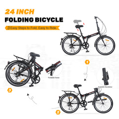 24" Folding City Bike Steel Frame 7 Speed Folding Bike