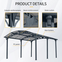 Outdoor Carport, 12 FT * 16 FT* 8 FT Arch Carport with Aluminum Frame and Polycarbonate Panels Car Port for Outdoor Driveway Car, Truck