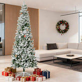 Artificial Christmas Tree,Snow-Flocked Slim Pine Artificial Christmas Tree with Realistic Branches and 1084 Tips