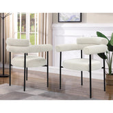 Set of 2 Boucle Fabric Kitchen Dining Chair with Armrest, Accent Upholstered Armchair, Metal Frame, Cream