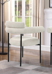 Set of 2 Boucle Fabric Kitchen Dining Chair with Armrest, Accent Upholstered Armchair, Metal Frame, Cream
