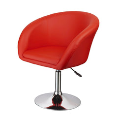 Adjustable Faux Leather Swivel Barrel Chair for Dining Room, Kitchen, Chrome Finish Metal Coffee Chair in Red Upholstery