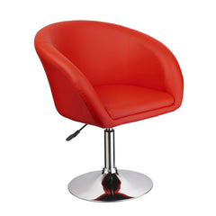 Adjustable Faux Leather Swivel Barrel Chair for Dining Room, Kitchen, Chrome Finish Metal Coffee Chair in Red Upholstery