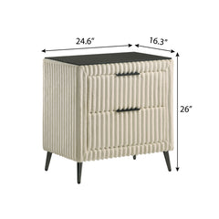 Mavela Wide Wale Corduroy Upholstery Nightstand, Cream