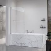 Frameless Folding Shower Doors for Bathtub, 1/4" (6mm) Thick SGCC Tempered Glass Door, Bathroom Pivot Tub Glass Door 31 Inch. L * 55 Inch. H---Brushed Nickel
