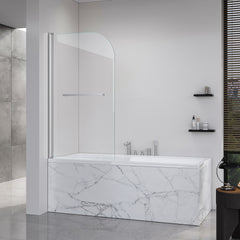 Frameless Folding Shower Doors for Bathtub, 1/4" (6mm) Thick SGCC Tempered Glass Door, Bathroom Pivot Tub Glass Door 31 Inch. L * 55 Inch. H---Brushed Nickel