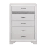Glamorous White Finish 1pc Chest of Drawers Faux Crystals Pulls Silver Glitter Hidden Drawers Wooden Modern Bedroom Furniture
