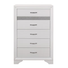Glamorous White Finish 1pc Chest of Drawers Faux Crystals Pulls Silver Glitter Hidden Drawers Wooden Modern Bedroom Furniture