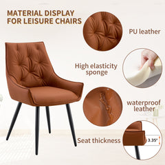 Dining Chairs Set of 2, Camel Faux Leather Dining Room Chair, Metal Kitchen Chairs with Gold Mesh Texture and Black Sanded Legs, Flat Back Upholstered Chair (Camel, Set of 2)