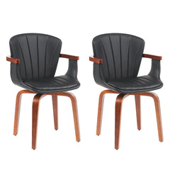 Mid-Century Modern Bentwood Swivel Dining Chairs (Set of 2) – Heat-Pressed PU Leather Accent Chairs in Black